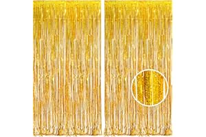 BRAVESHINE Lametta Vorhänge Gold, Glitzer Party Vorhänge Foto Hintergrund für Weihnachten Silvester Geburtstag Abschluss Goldene Hochzeit Party Deko(2 Stück,1x2.5m)