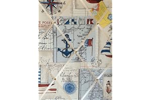 ROSEY ROSE Medium 40x30cm Nautical Sailing Boats Compass Anchor Hand Crafted Fabric Notice/Pin/Memo/Memory Board