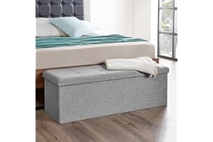 Home Treats Folding Ottoman Storage Box | Fabric Ottoman Chest and Footstool | Ideal for Toy Box, Bed End, Shoe Bench, Hallway, Seating (Grey, Large 120 Liters Capacity)