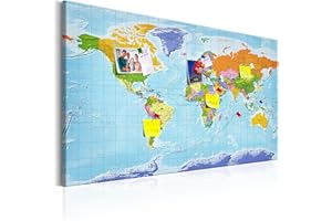 murando World map with pinboard 120x80 cm 1 Piece Print on non woven canvas Beaverboard Canvas practical pinboard to pinching your notes World map k-A-0135-v-a