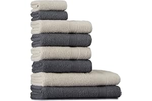 Tuiste 8-częściowy zestaw ręczników szaro beżowych, 100% bawełna frote, 2 x zestaw ręczników kąpielowych, 4 x ręczniki do rąk, 2 x ręczniki dla gości, miękkie i chłonne, kolor: szary - beżowy