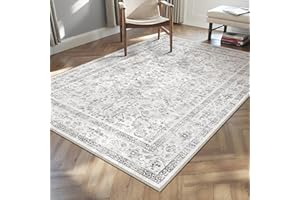 ‎PURECOZY PureCozy Vintage Grauer Teppich Wohnzimmer 80x150cm Schlafzimmer Wohnzimmerteppich Boho Waschbarer Carpet Weich rutschfest Teppiche Esszimmer Büro Kurzflor Groß Tepich