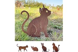 ‎STEINFIGURENWELT GIEBEN Gartenfigur Katze sitzend und schaut hoch 40x37cm Gartenstecker Edelrost Gartendeko Wetterfest Rost Metall Rostfigur Katzen Figur Tier von Steinfigurenwelt