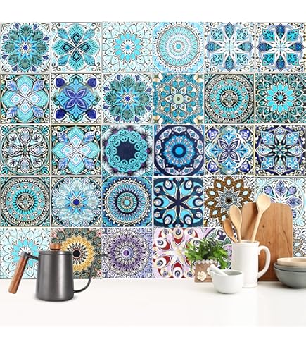 Tegelstickers retro blauw Marokko zelfklevende tegels pvc decoratieve mozaïektegels waterdicht en oliebestendig keukenachterwand folie tegelstickers badkamer plakfolie gemakkelijk te reinigen 10 stuks/15 x 15 cm