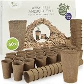 Biodegradable Growing Pots: Kit of 60 Grow Pots for Planting Biodegradable Flowers and Wood Fiber Plants for Garden