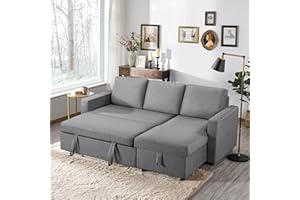 Yaheetech L-Shaped Sofa Bed 3 Seater Couch Pull Out Sectional Couch Bed Convertible Settee Click-Clack Corner Sofa with Storage for Living Room, Office, Light Grey