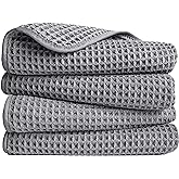 Polyte Waffle Microfiber Quick Dry Hand Towel 430 gsm 16x30 in | 4 Pack, Oversized, Lint-Free, Quick-Drying, Hanging Loop, 85