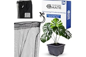 Kindersicherung für Zimmerpflanzen, 2 Stück, für bis Ø 40 cm Blumentöpfe, in Schwarz, aus Nylon, Pflanzenschutz Netz Babysicherung gegen Erde, Dünger, Topf Abdeckung hindert nicht beim Pflanzen gießen