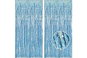 BRAVESHINE Blue Foil Fringe Curtain Party Backdrop, Metallic Tinsel Curtains Streamers Party Decor for Kids Frozen Unicorn Mermaid Decorations Baby Shower Ocean Theme Birthday Party (2Pack, 1x2.5m)