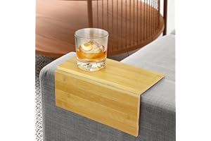 ECO-LUX ESSENTIALS Bambusowa taca na podłokietnik, składany, drewniany podłokietnik, organizer na napoje, miskę, przekąski, czasopisma, pilot - ochraniacz na kanapę, uchwyt na laptopa i tablet, 36 cm x 25 cm x 1 cm