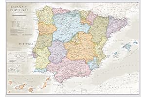 Maps International - Mapa España y Portugal, póster clásico con el mapa España, plastificado – 59,4 x 42 cm – Colores clásicos