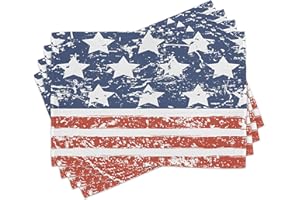 ABAKUHAUS Amerika Platzmatten, Viertel von Juli-Thema-Flagge von Vereinigten Staaten von Amerika mit Schmutz-Effekt, Tiscjdeco aus Farbfesten Stoff für das Esszimmer und Küch, Weiß Blau und Rot