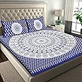 RajasthaniKart® Pure 100% Cotton 144TC Double Bed Sheet with 2 Pillow Covers (Bedsheet for Double Bed Cotton, Blue Rangoli) | 144 TC