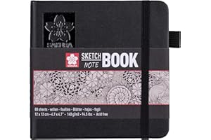 Sakura Cahier de Croquis Noir | 12 x 12 cm, 140 g, 80 feuilles | Cahier de Croquis à Couverture rigide pour Crayon, Pastel, Encre, Gouache
