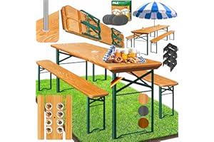 ‎KESSER Kesser® Beer Tent Set 3 Piece Garden Furniture Set | Foldable 170 x 46 x 75 cm | 2 x Beer Benches 1 x Beer Table | Marquee Set Beer Table Standing Table Seat Set Wood, 3-piece beer tent set.