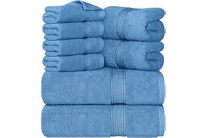 Utopia Towels 8-częściowy zestaw ręczników - 2 ręczniki kąpielowe, 2 ręczniki do rąk i 4 bawełniane ściereczki hotelowe, super miękkie i bardzo chłonne (Niebieski elektryczny)
