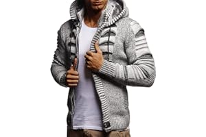 Leif Nelson Strickjacke Herren mit Kapuze & Reissverschluss - Strick Sweatjacke Männer Cardigan für Winter & Sommer