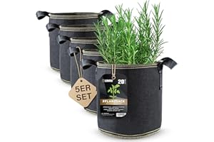 DIYER lohag® Premium Vliesstoff-Pflanzsack - 20 Liter, 5er Pack | Perfekt für Kräuter, Blumen, Gemüse & Zimmerpflanzen | Robuste, Wiederverwendbare Pflanzbeutel - Die Gesunde Alternative zum Blumentopf