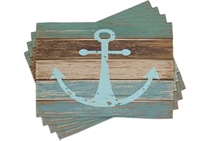 ABAKUHAUS Anker Platzmatten, Timeworn Marinesymbol auf verwitterten hölzernen Planken rustikales Seethema, Waschbare Stoff Esszimmer Küche Tischdekorations Digitaldruck, Braun Meeresschaum
