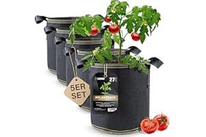 DIYER lohag® Premium Vliesstoff-Pflanzsack - 27 Liter, 5er Pack | Perfekt für Kräuter, Blumen, Gemüse & Zimmerpflanzen | Robuste, Wiederverwendbare Pflanzbeutel - Die Gesunde Alternative zum Blumentopf