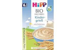 ‎HIPP HiPP Bio-Milchbreie ohne Zuckerzusatz, Kindergrieß, Vorratspackung (4x450g)