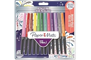 Paper Mate Flair Metallic Glitter Felt Tip Pens | Medium Point 1.0mm | Pack of 12 | Assorted Glittery Shiny Colours