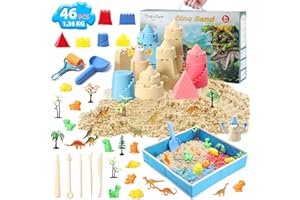 Theefun Magic Sand, magiczny piasek w 3 kolorach, 1362 g, figurki dinozaurów i narzędzia, piasek kinetyczny do kreatywnej zabawy w piasku wewnątrz, na Boże Narodzenie, prezent dla dzieci w wieku 2, 3, 4, 5 lat