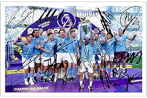 RJR PRINTS Manchester City 22/23 League Champions Squad signé 30,5 x 20,3 cm, Impression Photo, signatures pré-imprimées, Cadeau autographe de Football