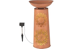 ‎EASYMAXX EASYmaxx Deko-Säule im Mandala-Design | Mit LED Solar-Beleuchtung + Abnehmbarer Pflanzschale in Rostoptik | In- & Outdoor geeignet | Für den Garten, Balkon, Terrasse usw.