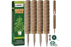LANNEY Moss Pole 47.5 Inch 120cm, 4 Pack Moss Poles for Climbing Plants, Monstera Coir Totem Pole, 40.5cm Indoor Moss Sticks for Plant Support Creepers Philodendron to Grow Upwards, with Garden Ties