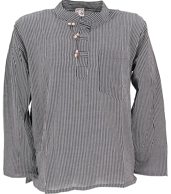 Nepal Fischerhemd, Gestreiftes Goa Hippie Hemd, Yogahemd, Herren, Baumwolle