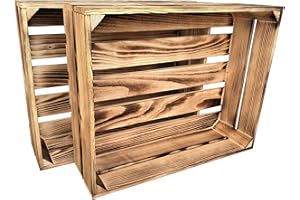 SUNNYPILLOW 2er Set Holzkiste Groß Aus Holz - massive Weinkisten Vintage 50x40x15cm - Holzbox Für Aufbewahrung, Holzregal - Robuste Obstkisten & Apfelkisten - Deko Kiste Für Küche, Wohnzimmer - Kiste Geflammt