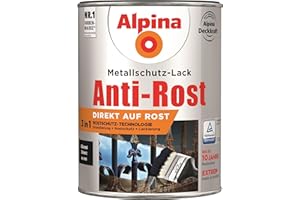 Alpina Metallschutzlack glänzend – Schwarz – Anti-Rost-Lack für einen Langzeit-Korrosionsschutz – Witterungs- und UV-beständig – 2,5L