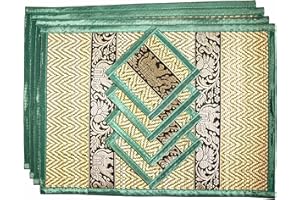 CCCOLLECTIONS Juego de Posavasos de caña de Mimbre Tejido a Mano Alternativa ecológica al plástico Estilo tailandés Resistente al Calor Fácil de Limpiar para Mesa de Comedor (Mediano Aguamarina)