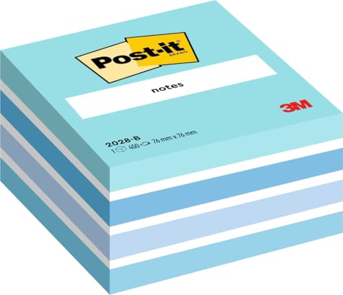 Post-it Cubo di Foglietti Adesivi, 450 Fogli, 76 mm x 76 mm, Blu, Bianchi