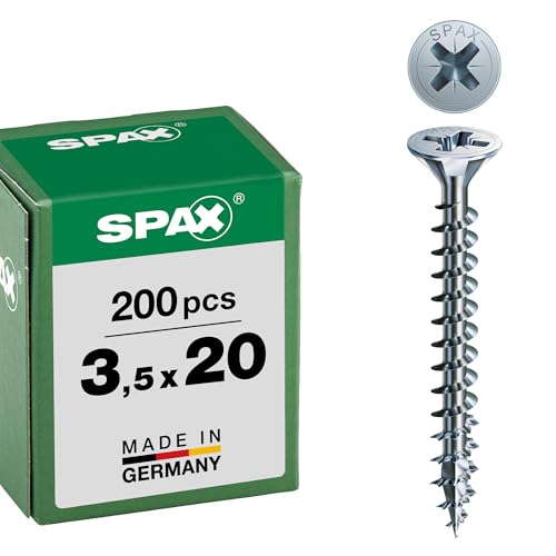 SPAX Śruba / wkręt uniwersalny 3,5 x 20 mm, 200 sztuk (3,0 x 12 mm/ 4,0 x 25 mm/ 3,0 x 16 mm/ 3,5 x 30 mm/4 x 20 mm - op...