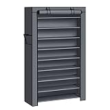 SONGMICS Shoe Rack 10 Niveles con funda de tela, estructura metal, 28x88x160 cm, gris