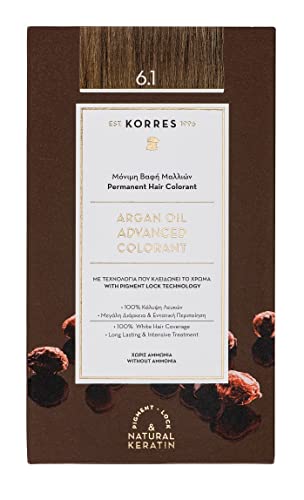 KORRES ARGAN OIL Colorant - tintura per capelli senza ammoniaca allolio di argan biologico, Biondo scuro cenere 6.1, 100
