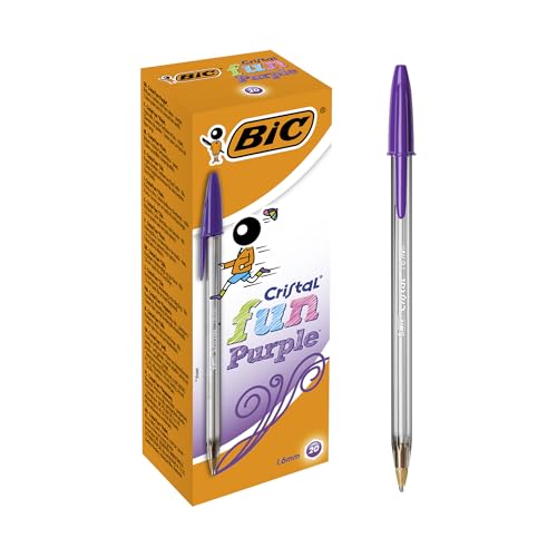 BIC Penne Viola a Sfera, Cristal Fun, Punta Larga (1,6 mm), Confezione da 20, Fornitura…