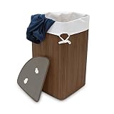 Relaxdays cesto ropa sucia esquinero de bambú 60L plegable con tapa