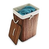 Relaxdays cesto ropa sucia rectangular de bambú 83L plegable con tapa