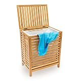Relaxdays cesto ropa sucia de bambú 100L con bolsa de tela extraíble