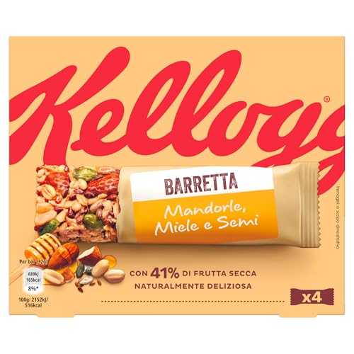 Kelloggs Barretta  Gusto Mandorle, Miele e Semi  4 barrette da 32g (Confezione da 128g)