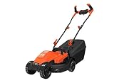 Black+Decker BEMW451BH-QS Cortacésped eléctrico 1200W, ancho corte 32cm, bolsa 35L con indicador de llenado, 3 alturas ajustables, empuñadura tipo bicicleta