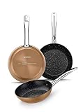 Monix Copper Set de 3 Sartenes 20-24-28 cm, aluminio forjado antiadherente con partículas titanio, aptas inducción