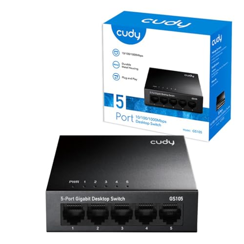 Cudy switch Gigabit GS105 5-portowy, czarny | 10/100/1000 Mb/s, metalowa obudowa | wersja 8 i 16 portowa