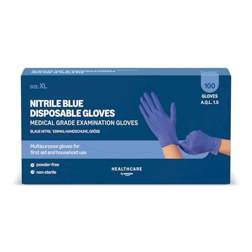 by Amazon, Guanti Monouso in Nitrile Blu, Senza Polvere, Senza Lattice, Taglia XL, Confezione da 100