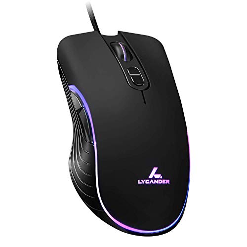 LYCANDER - Mouse ottico con cavo USB (1.5m), DPI regolabile fino a 6400, 7 pulsanti, LED
