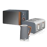 Swan Nordic Set Desayuno - Tostadora 4 rebanadas + hervidor 1.7L + microondas, diseño nórdico