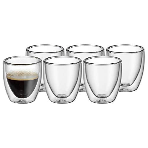 WMF Kult Filiżanki do espresso z podwójnymi ściankami, zestaw 6 szklanek z podwójnymi ściankami, 80 ml